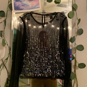 Long sleeve mesh sequin shirt